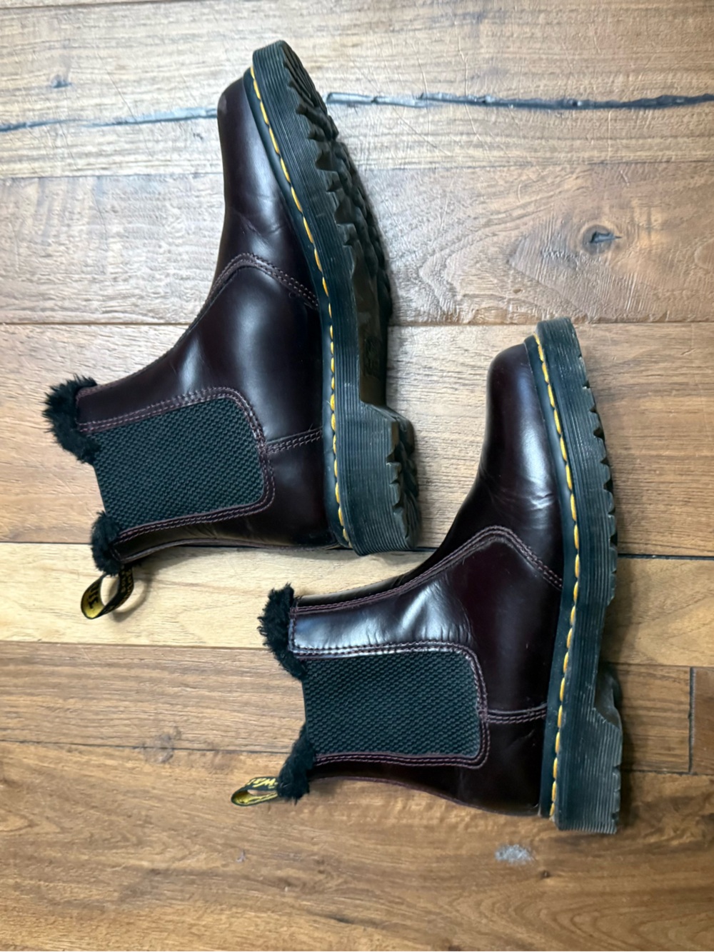 Dr. Martens Women’s Burgundy Chelsea Boots with Faux Fur Lining